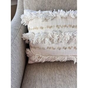 Set of 2 Magaschoni Home Throw Pillow Woven BOHO Cream Fringe NEW WITH TAGS $116